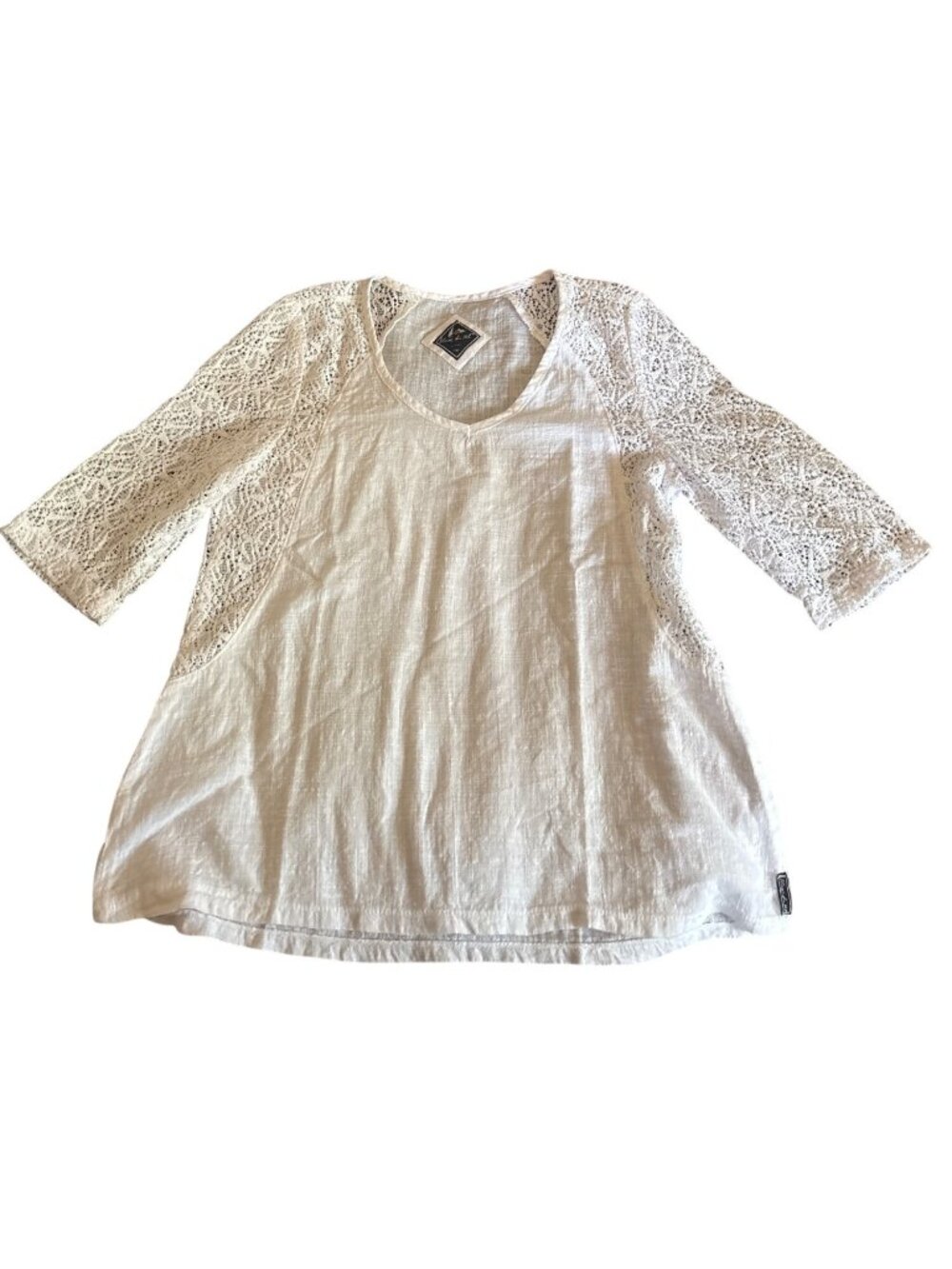 Women's Blanc du Nil White Cotton Bodice Shirt Lace Sleeves Small Fairycore Boho